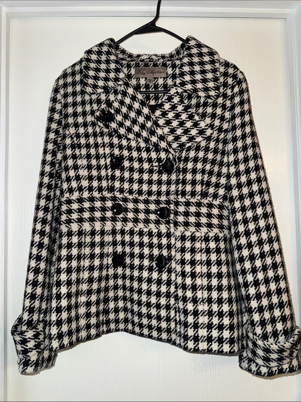 KC Collections Houndstooth Double-Breasted Peacoat Size S